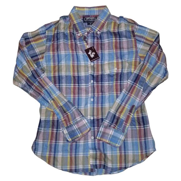 VTG 80's NWT Yuri Men's Button Down Plaid Long Sleeve Casual Shirt Size 18 S - Picture 1 of 4
